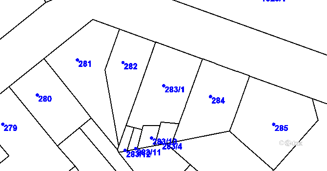 Parcela st. 283/1 v KÚ Bubeneč, Katastrální mapa