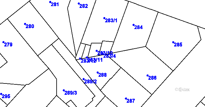 Parcela st. 283/4 v KÚ Bubeneč, Katastrální mapa