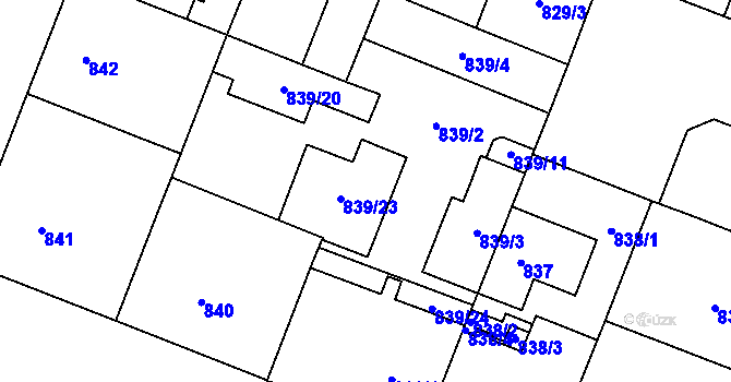 Parcela st. 839/13 v KÚ Bubeneč, Katastrální mapa