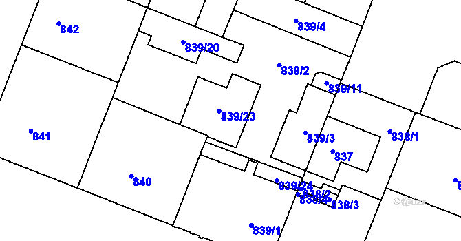 Parcela st. 839/14 v KÚ Bubeneč, Katastrální mapa