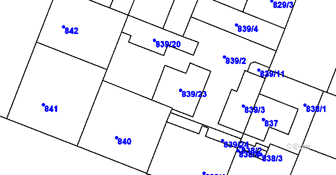 Parcela st. 839/22 v KÚ Bubeneč, Katastrální mapa