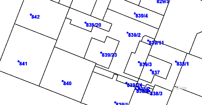 Parcela st. 839/23 v KÚ Bubeneč, Katastrální mapa
