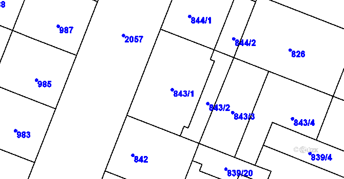 Parcela st. 843/1 v KÚ Bubeneč, Katastrální mapa