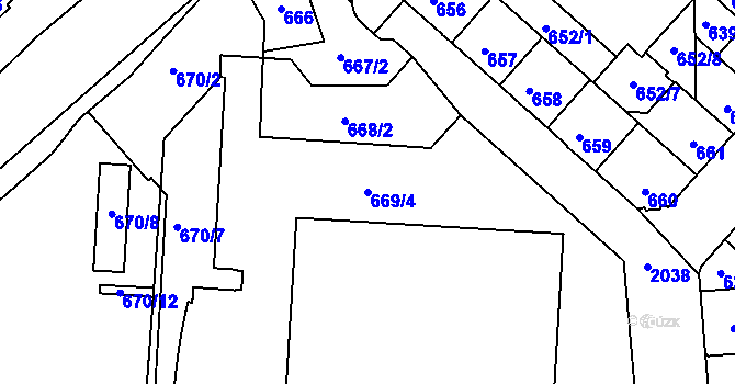 Parcela st. 669/4 v KÚ Bubeneč, Katastrální mapa