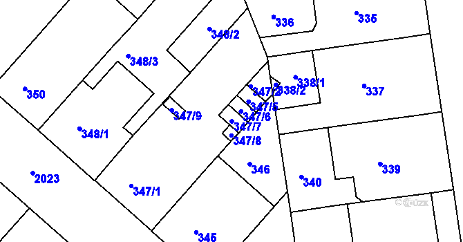 Parcela st. 347/7 v KÚ Bubeneč, Katastrální mapa