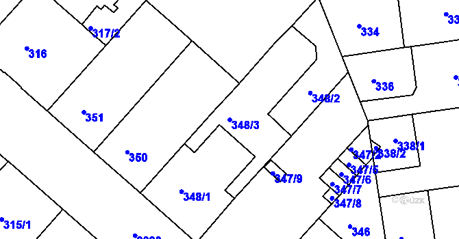 Parcela st. 348/3 v KÚ Bubeneč, Katastrální mapa