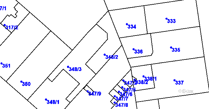 Parcela st. 348/2 v KÚ Bubeneč, Katastrální mapa