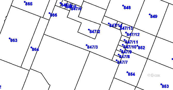 Parcela st. 847/3 v KÚ Bubeneč, Katastrální mapa
