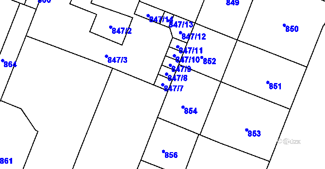 Parcela st. 847/7 v KÚ Bubeneč, Katastrální mapa