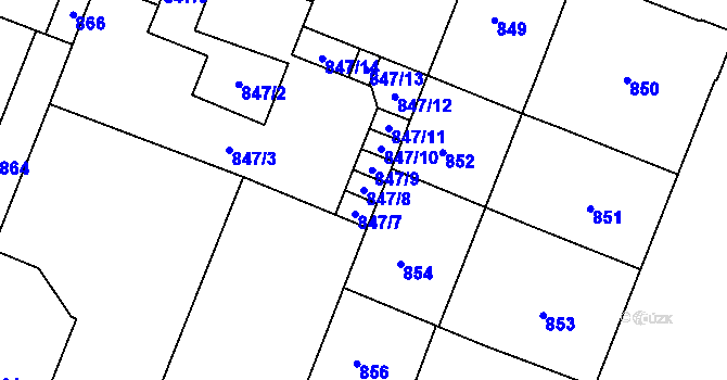 Parcela st. 847/8 v KÚ Bubeneč, Katastrální mapa