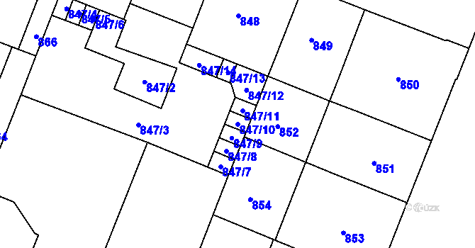 Parcela st. 847/10 v KÚ Bubeneč, Katastrální mapa
