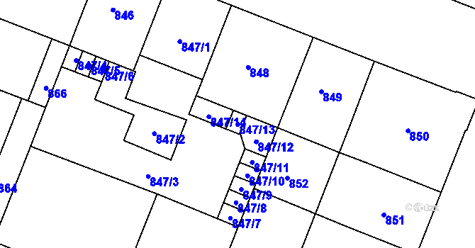 Parcela st. 847/13 v KÚ Bubeneč, Katastrální mapa