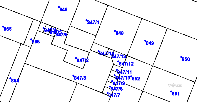 Parcela st. 847/14 v KÚ Bubeneč, Katastrální mapa
