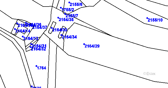 Parcela st. 2164/29 v KÚ Bubeneč, Katastrální mapa