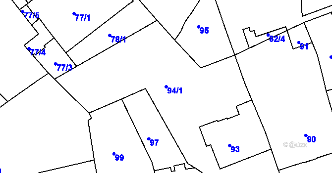 Parcela st. 94/1 v KÚ Bubeneč, Katastrální mapa