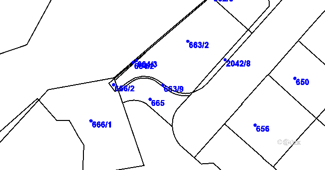 Parcela st. 663/9 v KÚ Bubeneč, Katastrální mapa
