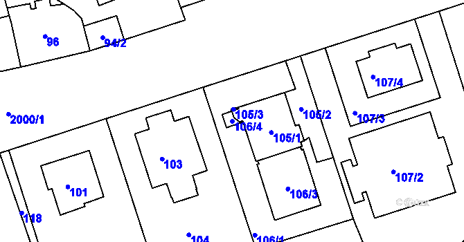 Parcela st. 106/4 v KÚ Bubeneč, Katastrální mapa