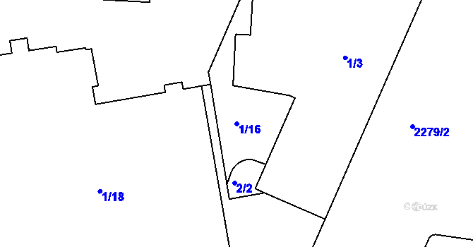 Parcela st. 1/16 v KÚ Holešovice, Katastrální mapa