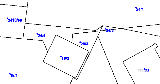 Parcela st. 20/3 v KÚ Holešovice, Katastrální mapa