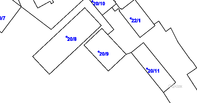 Parcela st. 20/9 v KÚ Holešovice, Katastrální mapa