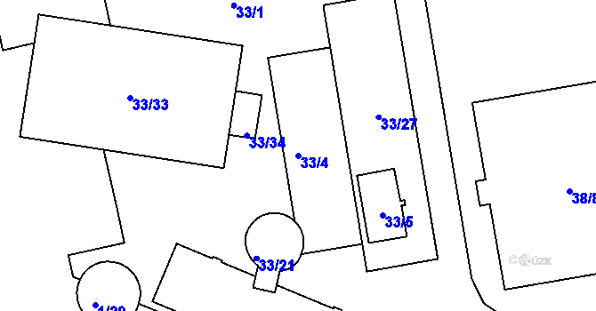 Parcela st. 33/4 v KÚ Holešovice, Katastrální mapa