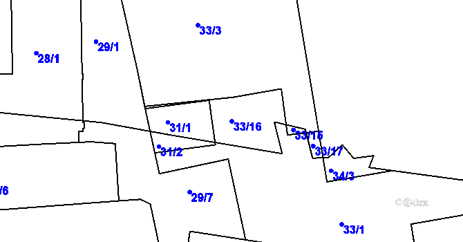 Parcela st. 33/16 v KÚ Holešovice, Katastrální mapa