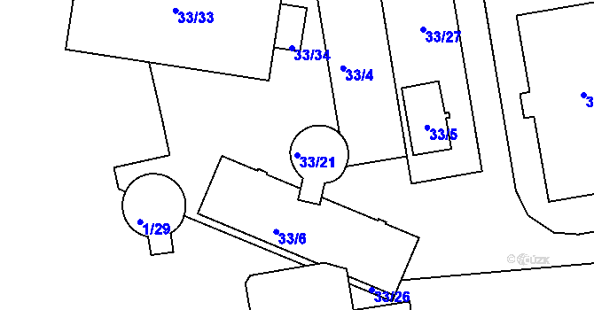 Parcela st. 33/21 v KÚ Holešovice, Katastrální mapa