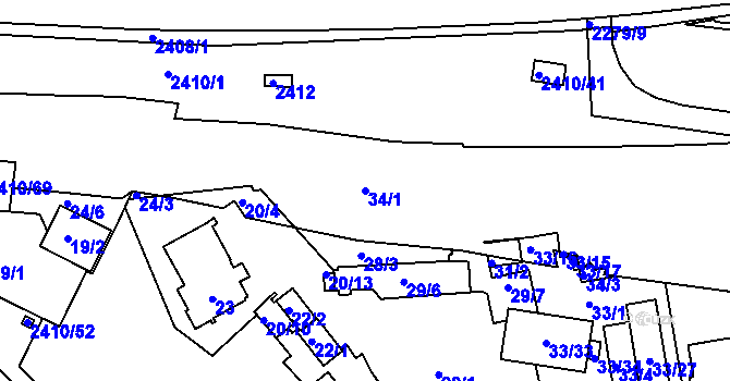 Parcela st. 34/1 v KÚ Holešovice, Katastrální mapa