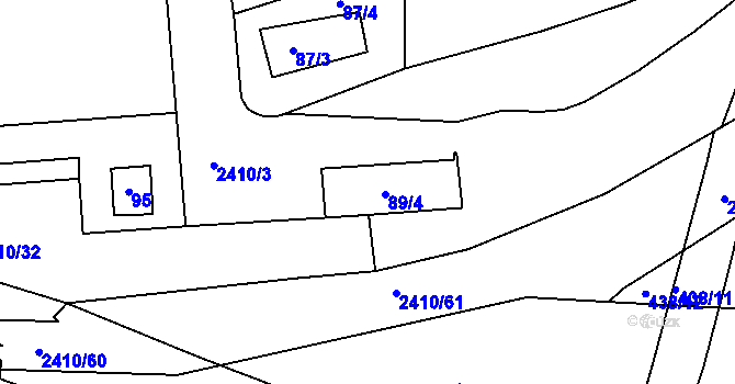Parcela st. 89/4 v KÚ Holešovice, Katastrální mapa