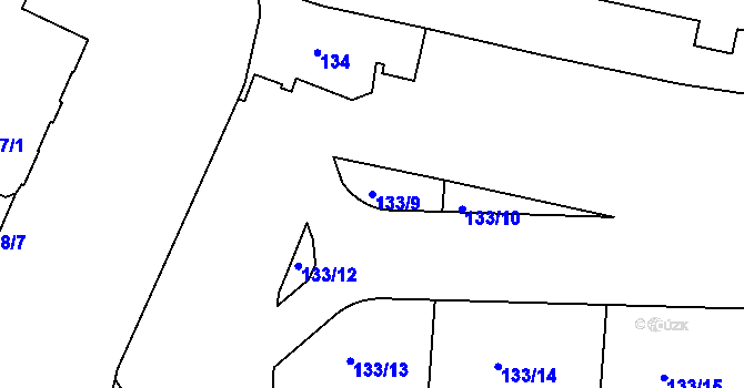 Parcela st. 133/9 v KÚ Holešovice, Katastrální mapa