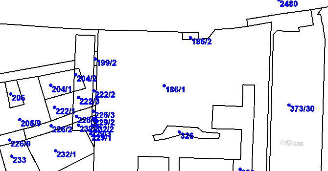 Parcela st. 186/1 v KÚ Holešovice, Katastrální mapa