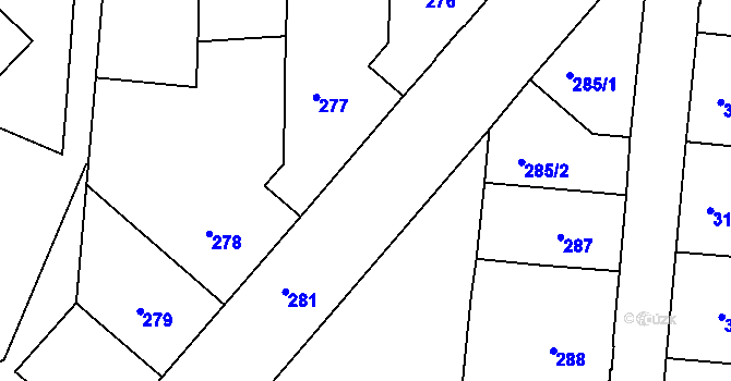 Parcela st. 281 v KÚ Holešovice, Katastrální mapa