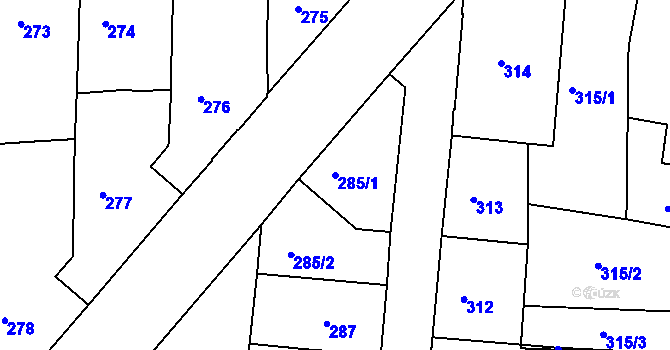 Parcela st. 285/1 v KÚ Holešovice, Katastrální mapa