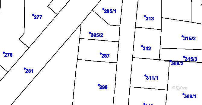 Parcela st. 287 v KÚ Holešovice, Katastrální mapa