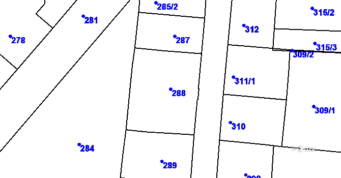 Parcela st. 288 v KÚ Holešovice, Katastrální mapa