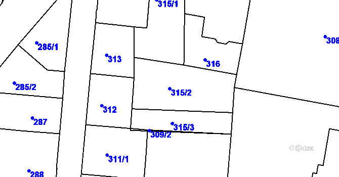 Parcela st. 315/2 v KÚ Holešovice, Katastrální mapa