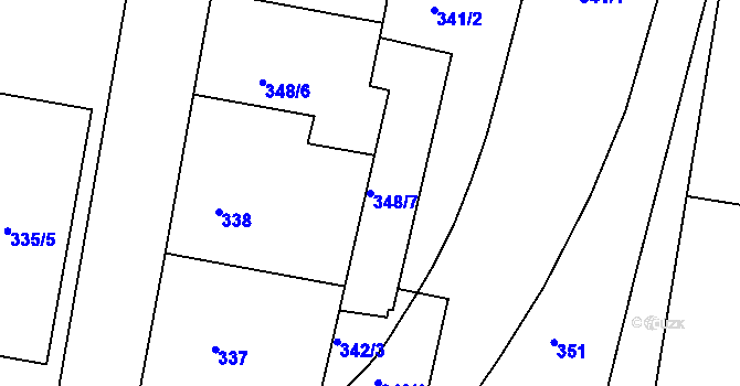 Parcela st. 348/7 v KÚ Holešovice, Katastrální mapa