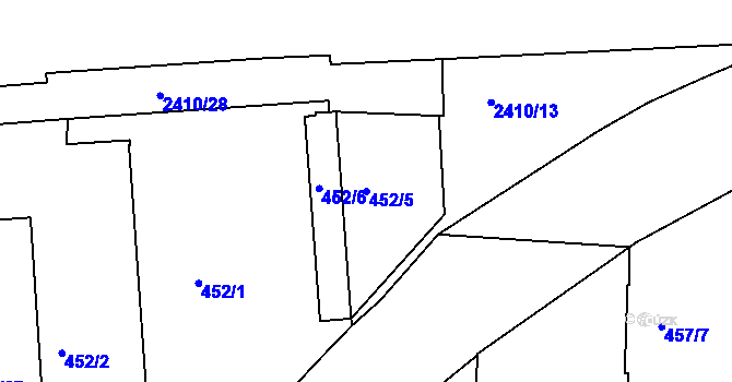 Parcela st. 452/5 v KÚ Holešovice, Katastrální mapa