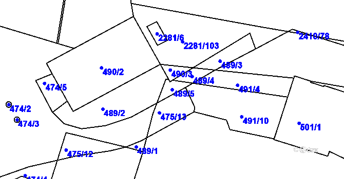 Parcela st. 489/5 v KÚ Holešovice, Katastrální mapa