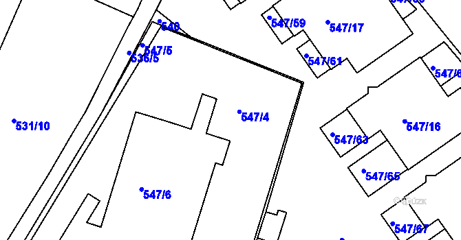 Parcela st. 547/4 v KÚ Holešovice, Katastrální mapa