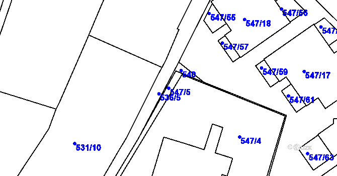 Parcela st. 547/5 v KÚ Holešovice, Katastrální mapa