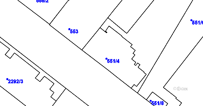 Parcela st. 551/4 v KÚ Holešovice, Katastrální mapa