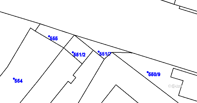 Parcela st. 551/7 v KÚ Holešovice, Katastrální mapa