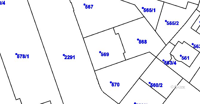 Parcela st. 569 v KÚ Holešovice, Katastrální mapa
