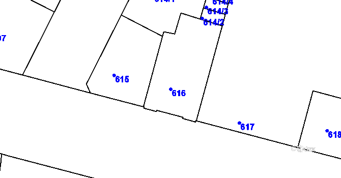 Parcela st. 616 v KÚ Holešovice, Katastrální mapa