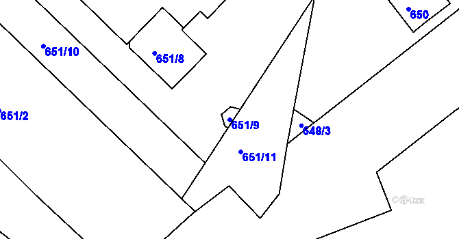 Parcela st. 651/9 v KÚ Holešovice, Katastrální mapa