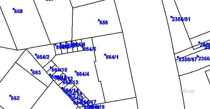 Parcela st. 664/1 v KÚ Holešovice, Katastrální mapa