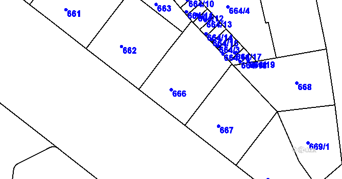Parcela st. 666 v KÚ Holešovice, Katastrální mapa