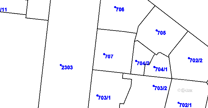Parcela st. 707 v KÚ Holešovice, Katastrální mapa