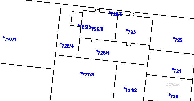 Parcela st. 726/1 v KÚ Holešovice, Katastrální mapa